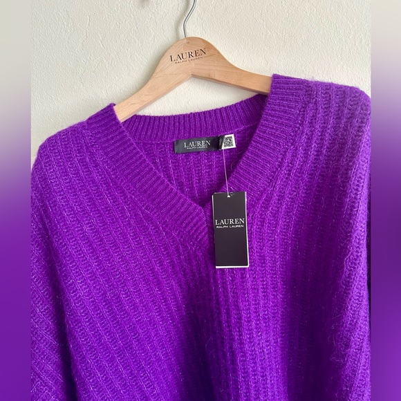 RALPH LAUREN Wool Blend Ribbed V-Neck Purple Sweater S NWT - Picture 10 of 10